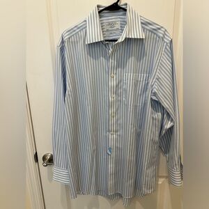 Non-iron twill stripe shirt. Cornflower blue